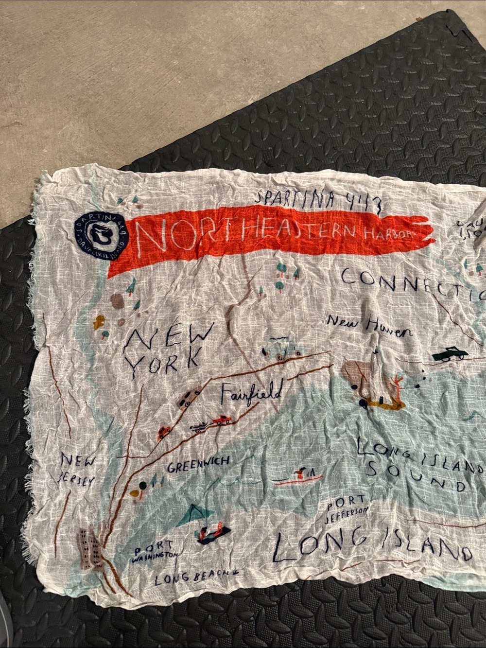Spartina 449 North Eastern Harbor Map-Print Scarf in White, Red, Blue, Tan